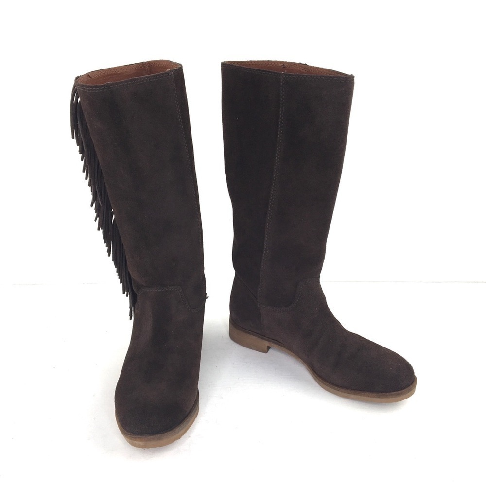 Lucky Brand Grayer Brown Suede Fringed Boots